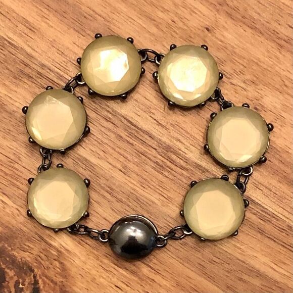 Gunmetal Bracelet with Light Yellow Stones | 7.5” Length - Picture 3 of 3